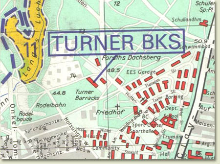 Turner Barracks on british military map Map of Turner Barracks.